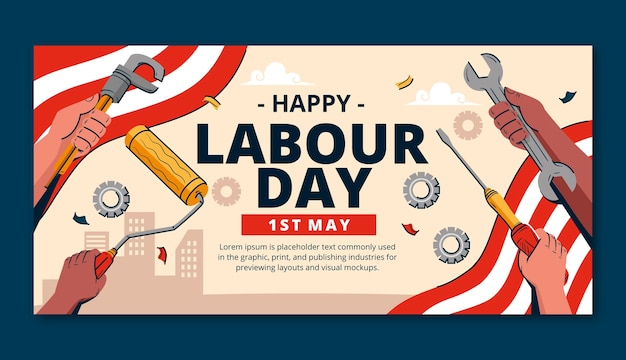 Free Vector flat horizontal banner template for labour day celebration