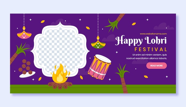 Free Vector flat horizontal banner template for lohri festival celebration