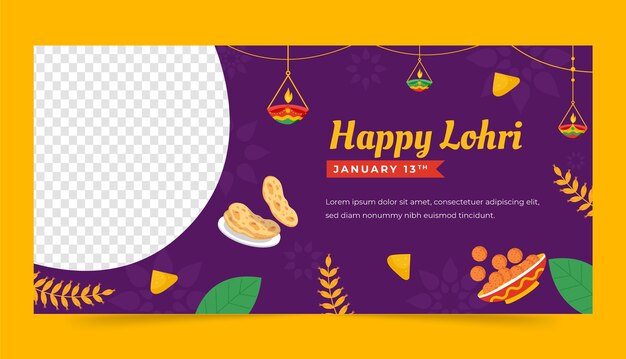 Free Vector flat horizontal banner template for lohri festival celebration