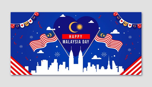 Flat horizontal banner template for malaysia day celebration