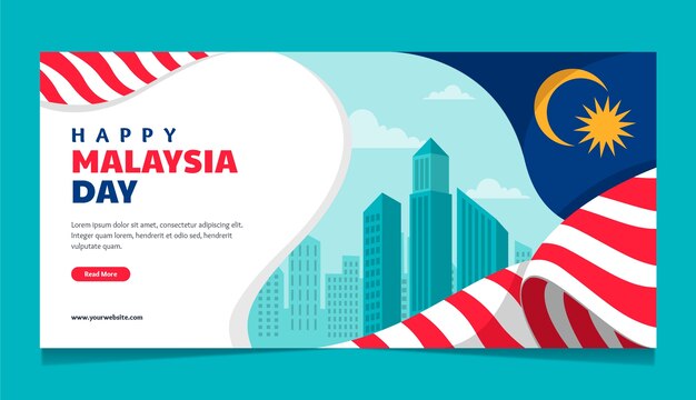 Flat horizontal banner template for malaysia day celebration