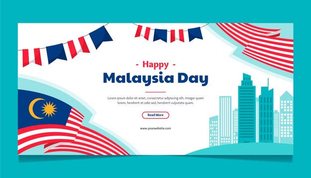 Flat horizontal banner template for malaysia day celebration