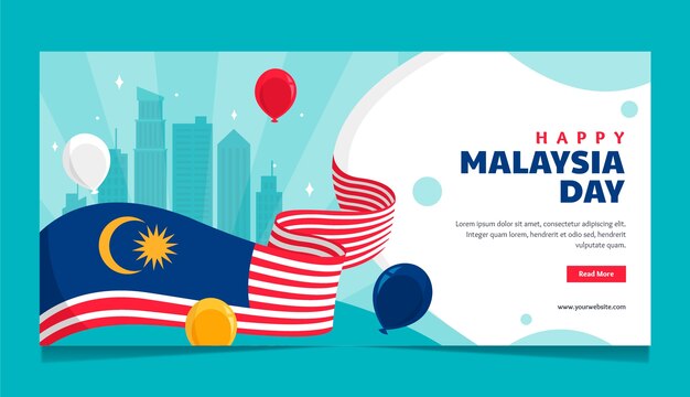 Free Vector flat horizontal banner template for malaysia day celebration