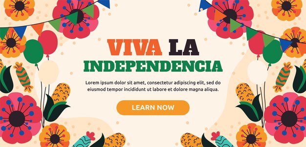 Flat horizontal banner template for mexico independence celebration