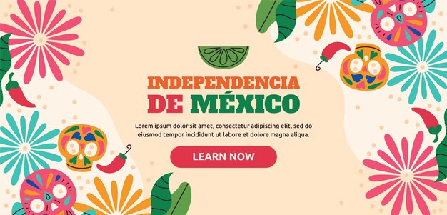 Flat horizontal banner template for mexico independence celebration