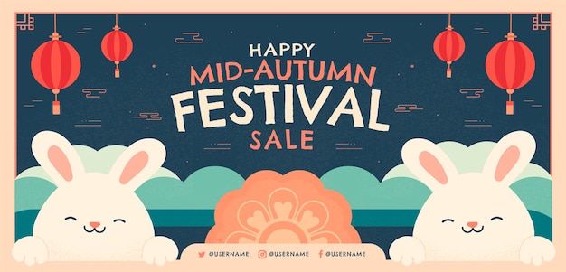 Flat horizontal banner template for mid-autumn festival celebration