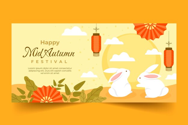 Flat horizontal banner template for mid-autumn festival celebration