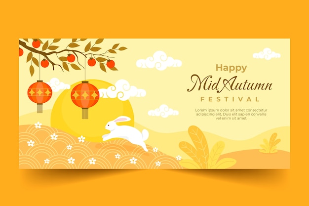 Flat horizontal banner template for mid-autumn festival celebration