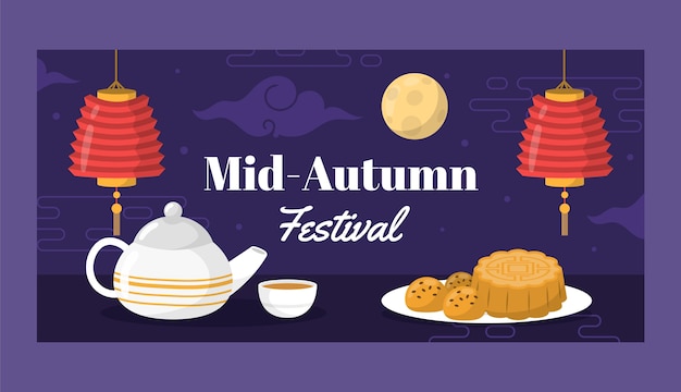 Flat horizontal banner template for mid-autumn festival celebration