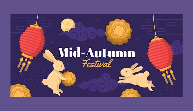 Flat horizontal banner template for mid-autumn festival celebration