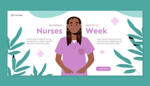 Flat horizontal banner template for national nurses week celebration