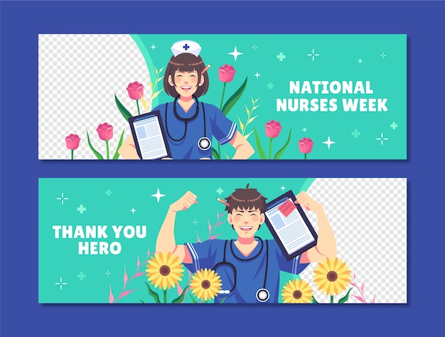 Free vector flat horizontal banner template for national nurses week