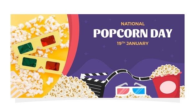 Free vector flat horizontal banner template for national popcorn day