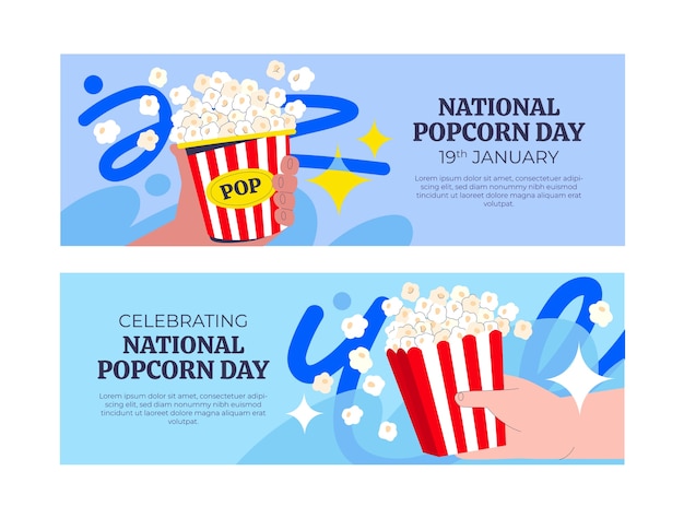 Free Vector flat horizontal banner template for national popcorn day