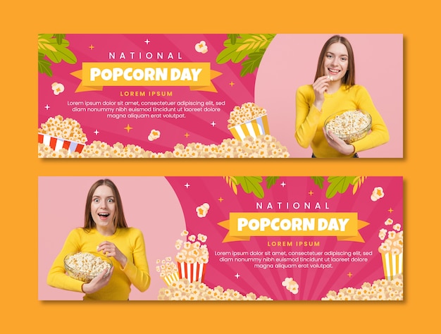 Free vector flat horizontal banner template for national popcorn day