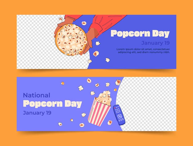 Free Vector flat horizontal banner template for national popcorn day