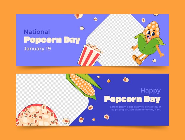 Flat horizontal banner template for national popcorn day