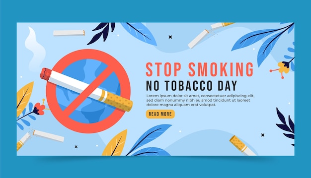 Free vector flat horizontal banner template for no tobacco day awareness