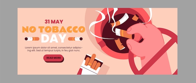 Free Vector flat horizontal banner template for no tobacco day awareness