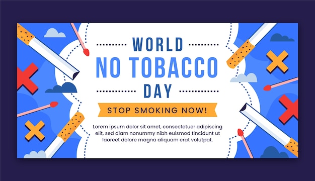 Flat horizontal banner template for no tobacco day awareness