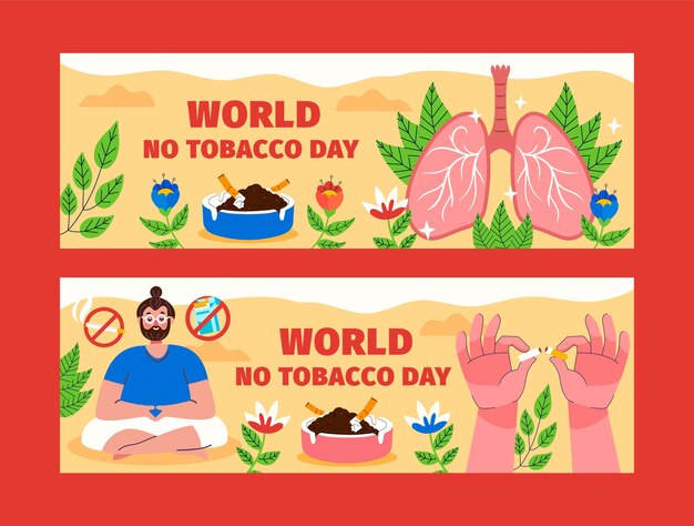 Flat horizontal banner template for no tobacco day awareness