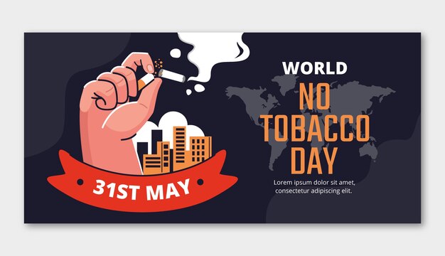 Flat horizontal banner template for no tobacco day awareness