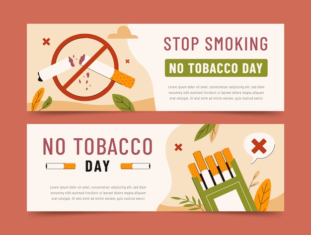 Free Vector flat horizontal banner template for no tobacco day awareness