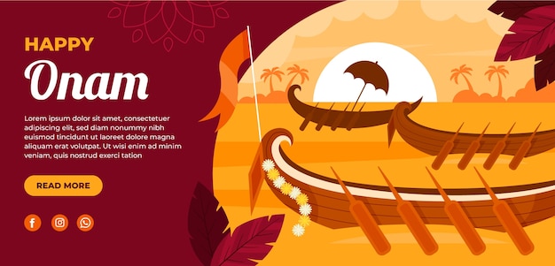 Free Vector flat horizontal banner template for onam celebration