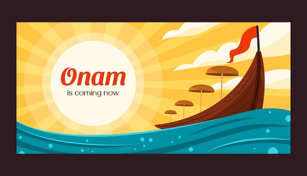 Free Vector flat horizontal banner template for onam celebration