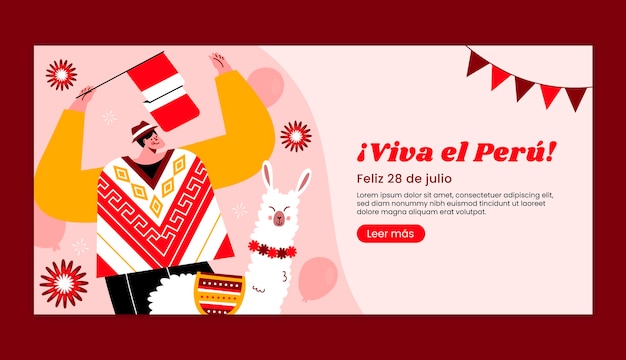 Free vector flat horizontal banner template for peruvian fiestas patrias celebrations