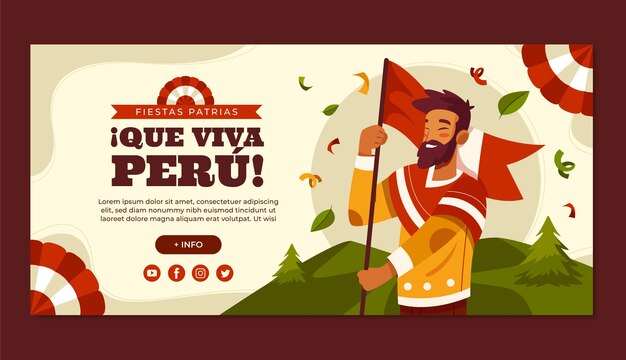 Flat horizontal banner template for peruvian fiestas patrias celebrations