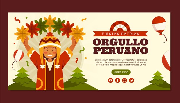 Flat horizontal banner template for peruvian fiestas patrias celebrations