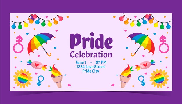 Flat horizontal banner template for pride month celebration