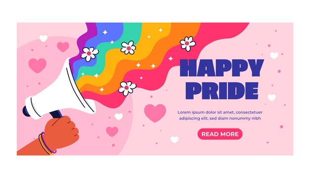 Flat horizontal banner template for pride month celebration