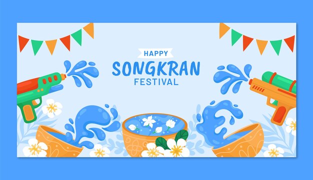 Flat horizontal banner template for songkran water festival