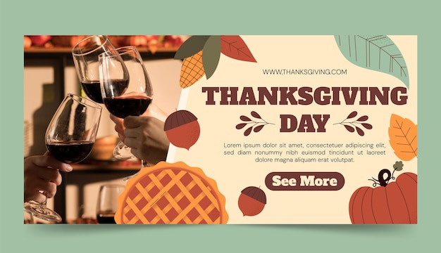 Free Vector flat horizontal banner template for thanksgiving day celebration