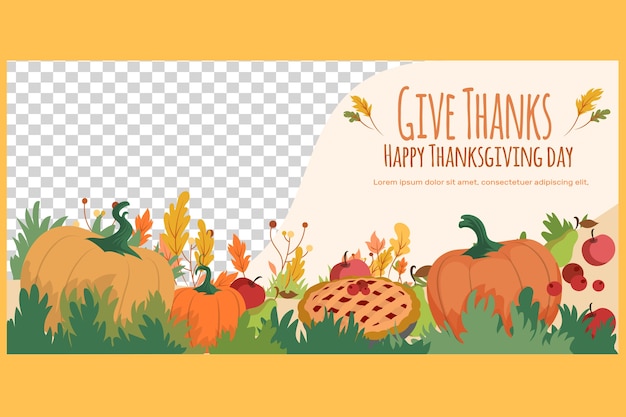 Flat horizontal banner template for thanksgiving day celebration