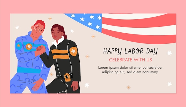 Free Vector flat horizontal banner template for us labor day celebration