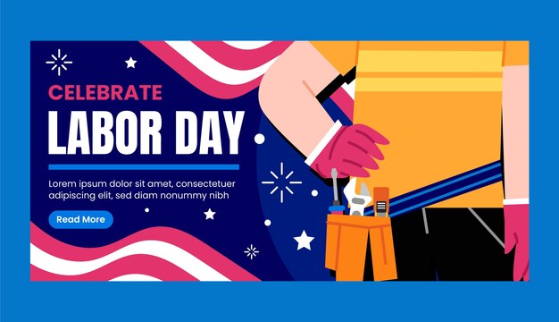 Flat horizontal banner template for us labor day celebration