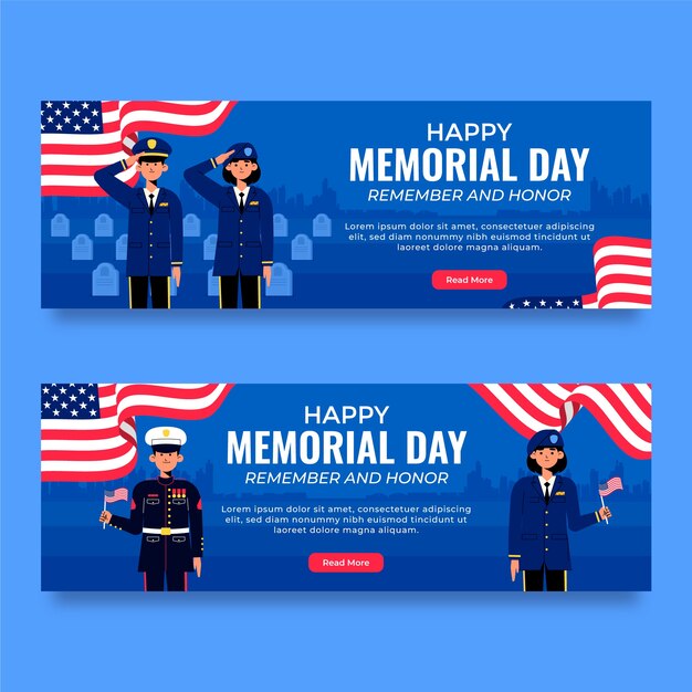 Flat horizontal banner template for usa memorial day celebration