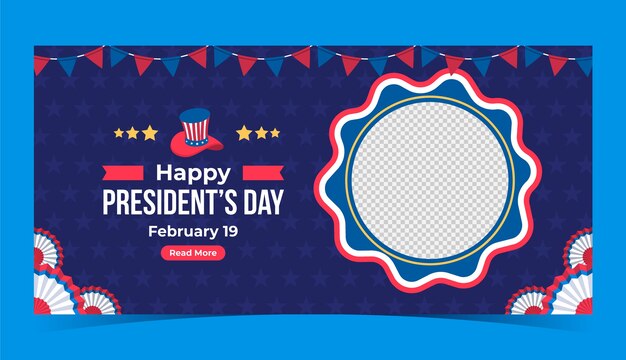 Flat horizontal banner template for usa presidents day holiday