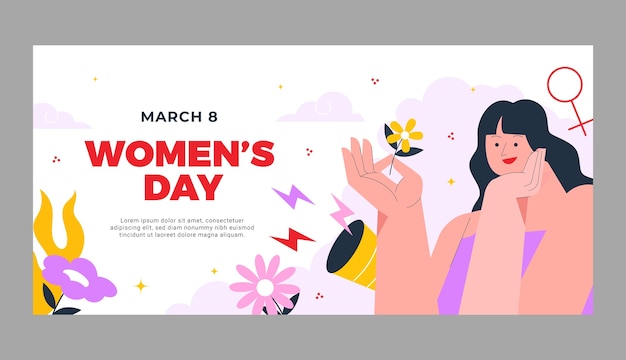 Flat horizontal banner template for women's day celebration