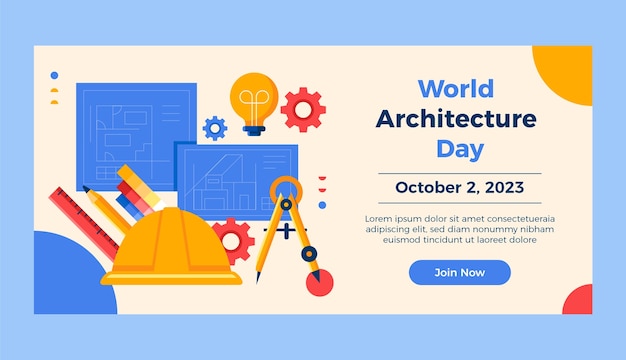 Flat horizontal banner template for world architecture day celebration