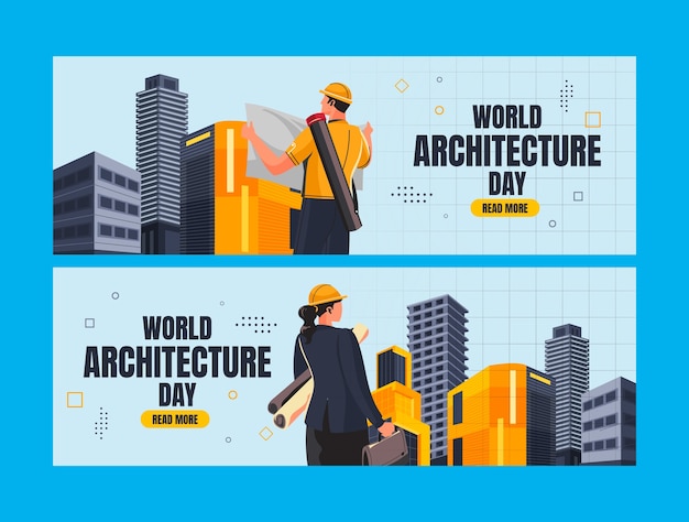 Flat horizontal banner template for world architecture day