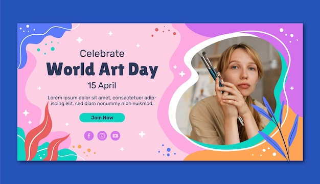 Free Vector flat horizontal banner template for world art day