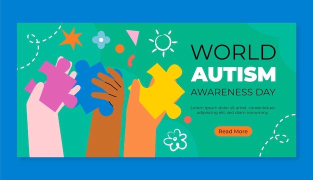 Free Vector flat horizontal banner template for world autism awareness day