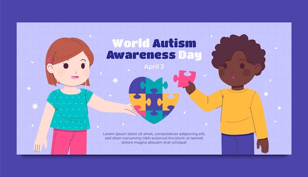 Free vector flat horizontal banner template for world autism awareness day