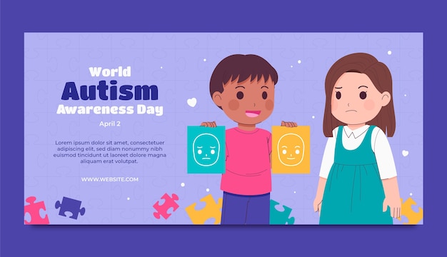 Free Vector flat horizontal banner template for world autism awareness day