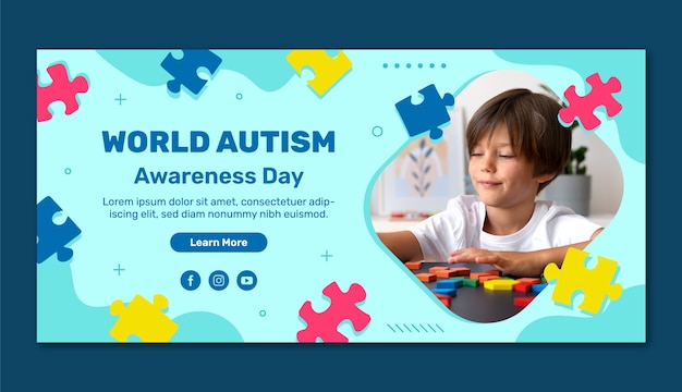 Flat horizontal banner template for world autism awareness day