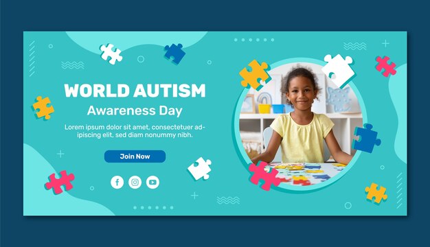 Flat horizontal banner template for world autism awareness day